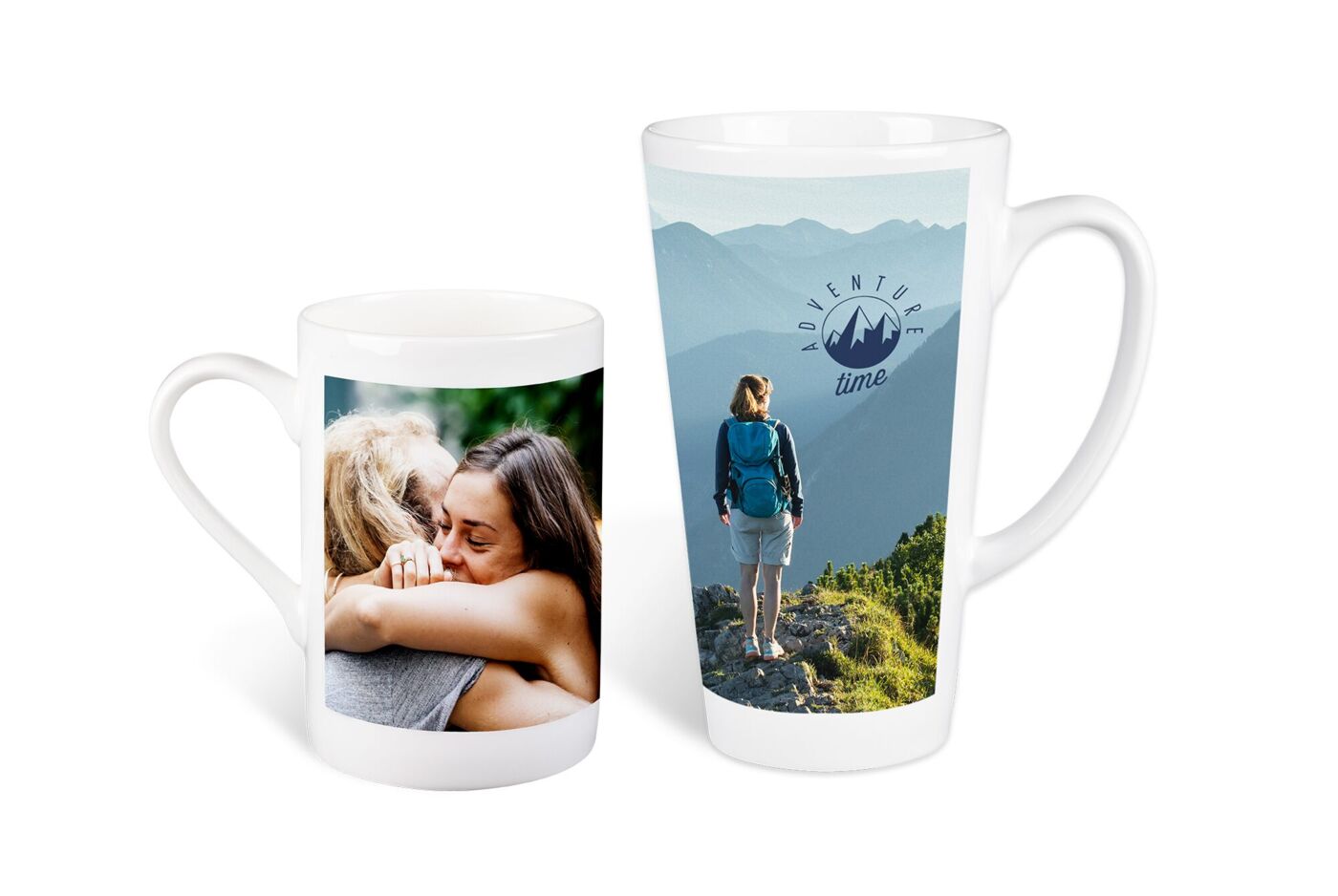 tazas personalizadas con fotos de varios tamaños y botellas con fotos.