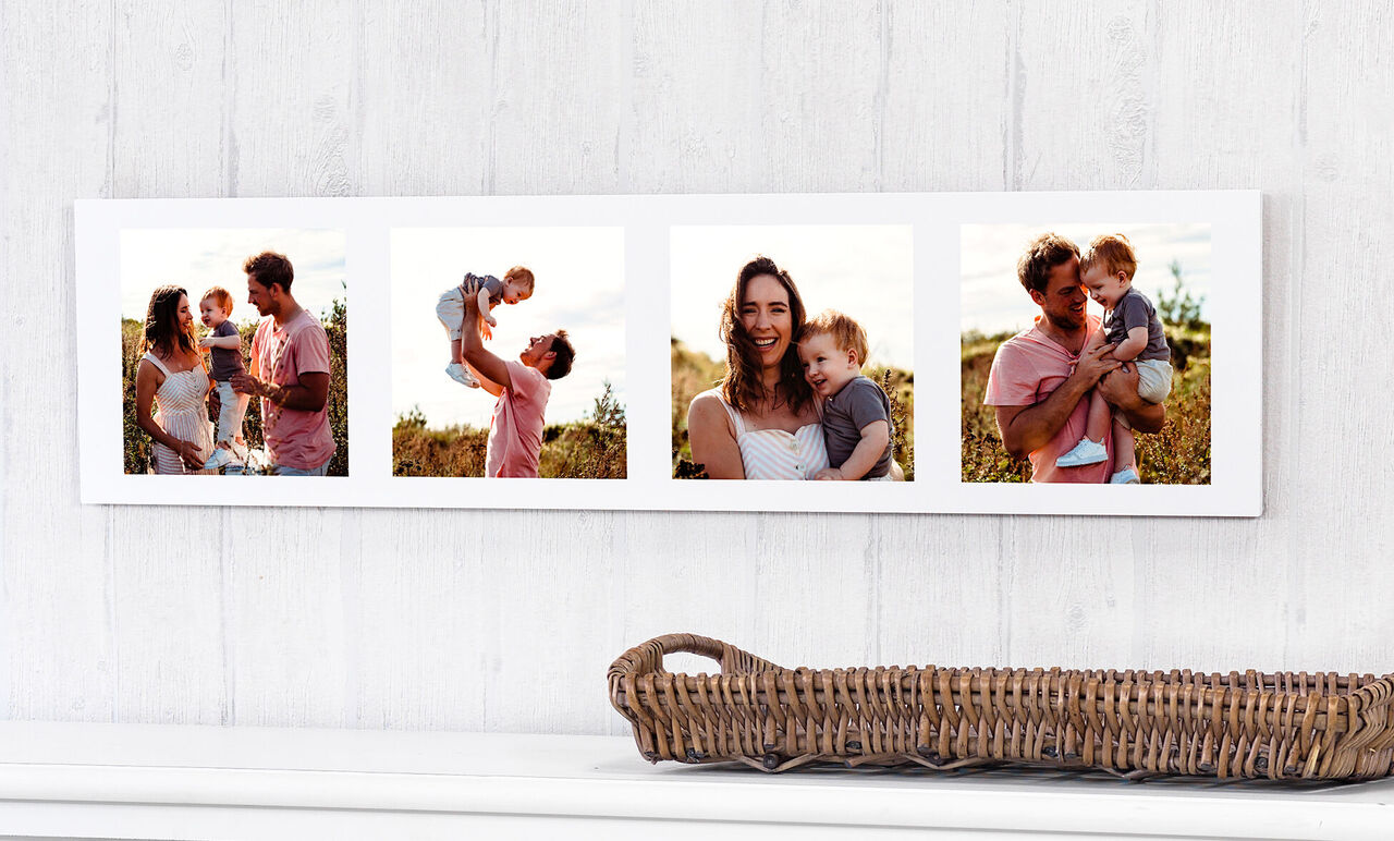 Una familia disfruta del tiempo al aire libre, con fotos en la pared.