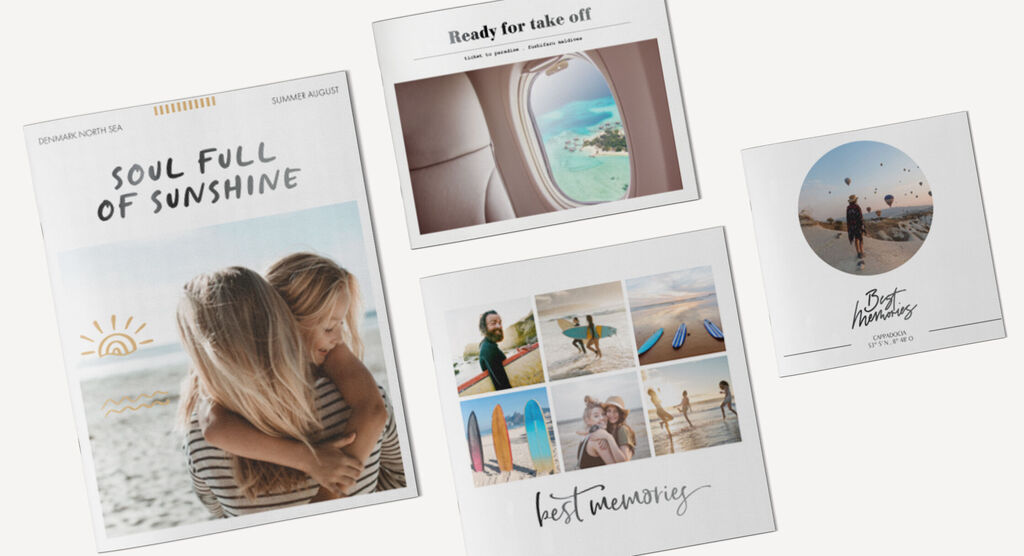 Un libro de fotos creativo con imágenes de recuerdos de vacaciones que refleja alegría y unión