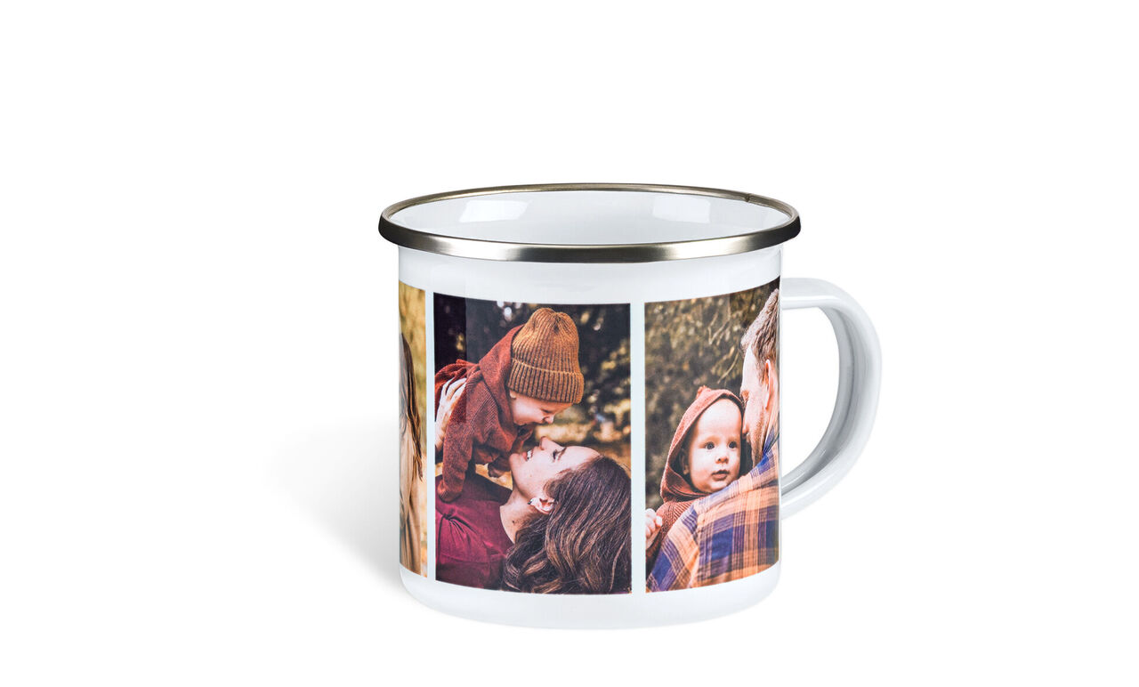 Una taza personalizada con fotos de momentos felices.