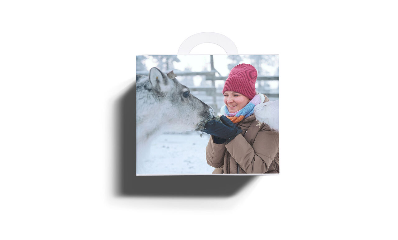 caja del calendario de Adviento con cajas con foto de persona y perro