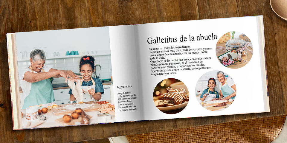 Cocinar recetas de galletas en un libro de fotos.