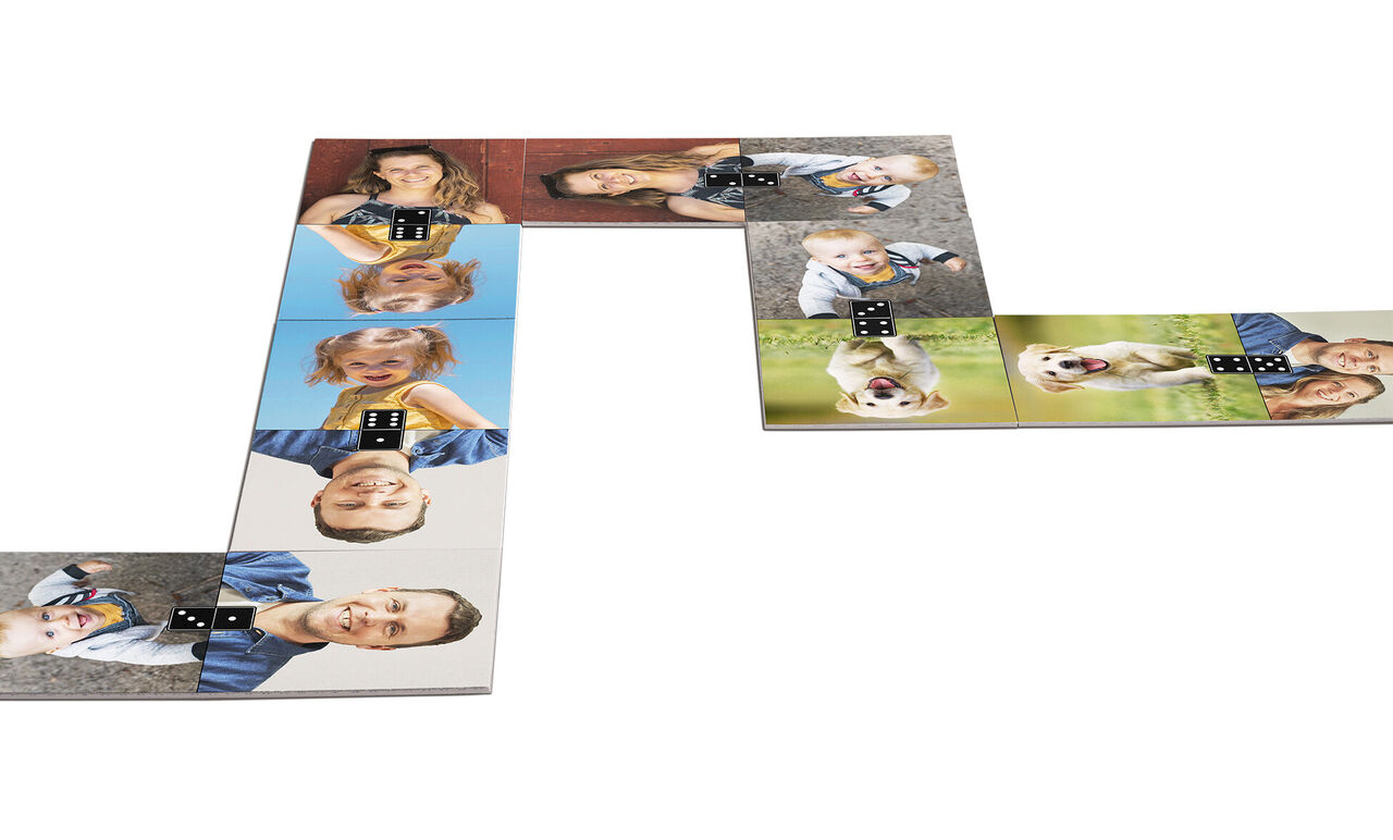 Disposición colorida de rompecabezas fotográficos con diversas imágenes