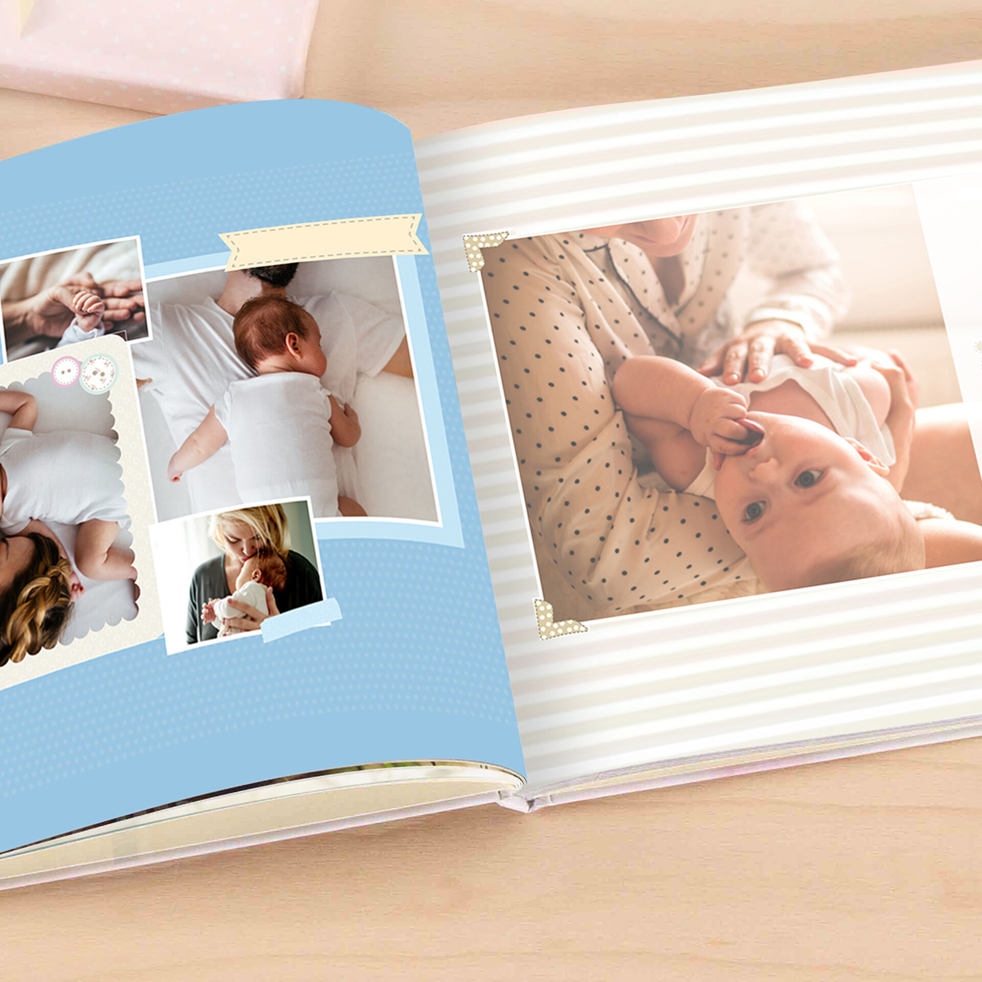 Encantador CEWE FOTOBUCH con fotos de bebés y momentos de amor.